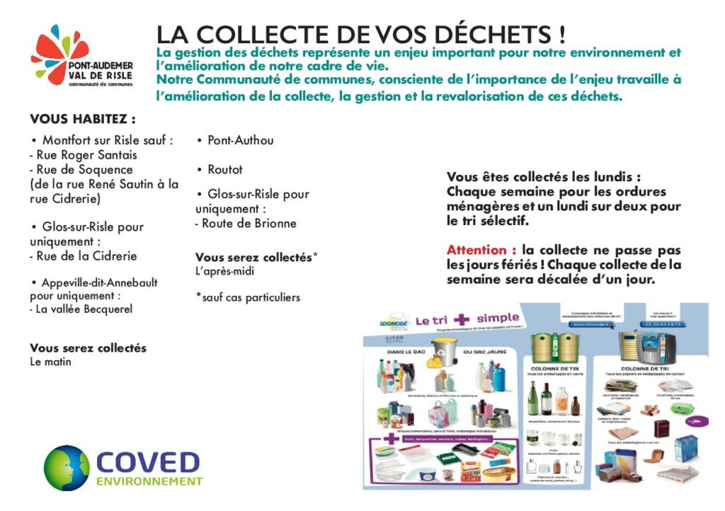 Calendrier de collecte des déchets 2025 - 1er semestre - Mairie de ...
